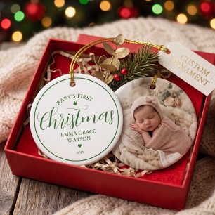 Baby's erstes Weihnachtsfoto grüne Erinnerung Keramik Ornament