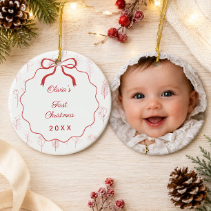 Baby's erstes Weihnachtsfoto mit wilden Blumen in Keramik Ornament