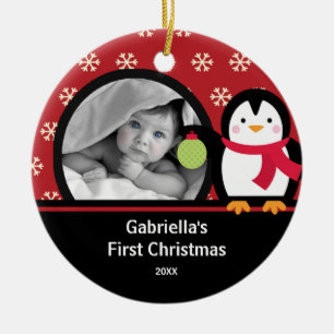Babys erstes Weihnachtsfoto-Ornament Pinguin Keramik Ornament