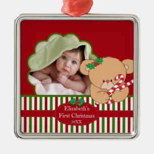Baby's erstes Weihnachtsfoto-Ornament süßer Bär Silbernes Ornament