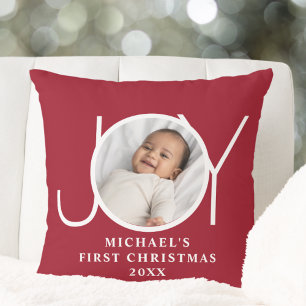 Baby's erstes Weihnachtsfoto Rot Kissen