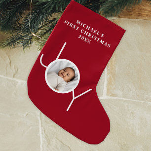 Baby's erstes Weihnachtsfoto Rot Kleiner Weihnachtsstrumpf