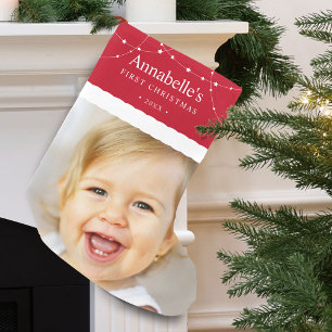 Baby's erstes Weihnachtsfoto Rot Kleiner Weihnachtsstrumpf