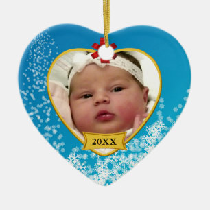 Baby's erstes Weihnachtsfoto und Geburtstag Keramikornament
