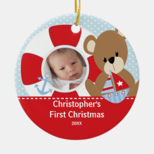 Babys erstes WeihnachtsFoto-Verzierungs-Segelboot Keramikornament