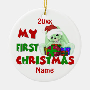 Babys erstes Weihnachtshäschen personalisiert Keramikornament