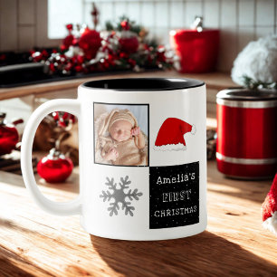 Baby's erstes Weihnachtsmann-Hut-Schneeflocken-Fot Zweifarbige Tasse