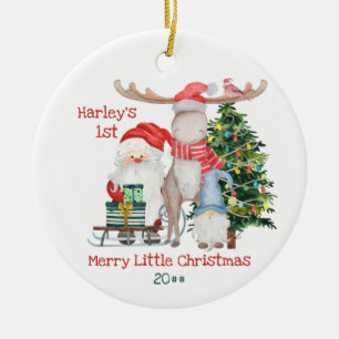 Baby's erstes Weihnachtsmann- und Helfer-Foto Keramik Ornament