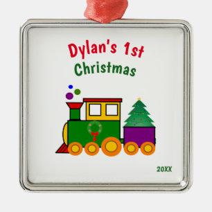 Baby's erstes Weihnachtszug-Ornament Silbernes Ornament