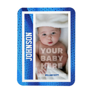 Baby's First Baseball Card Blue Mesh Design Magnet