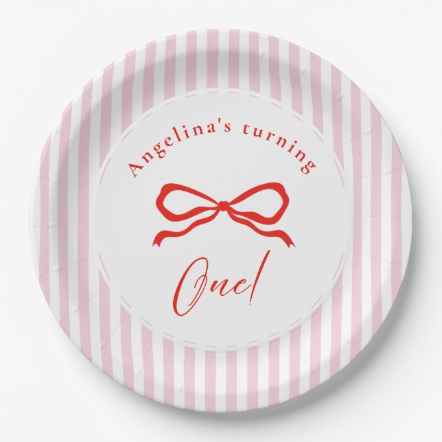 Baby's first birthday with soft pink party plates. pappteller (Vorderseite)