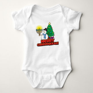 Baby's First Chrismukkah Snowman Holding Menorah Baby Strampler