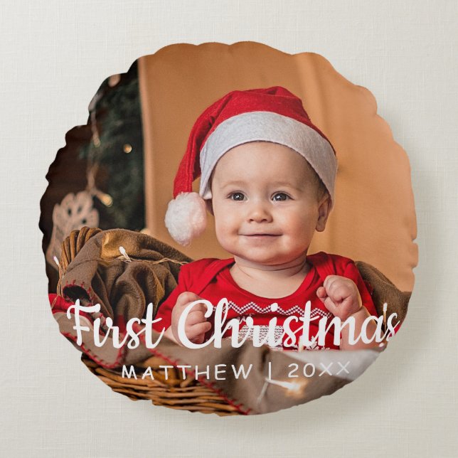 Baby's First Christmas 1 Foto Rundes Kissen (Vorderseite)