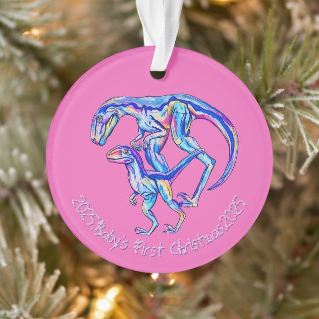 Baby's First Christmas 2025 Girl Velociraptor Ornament (Baum)