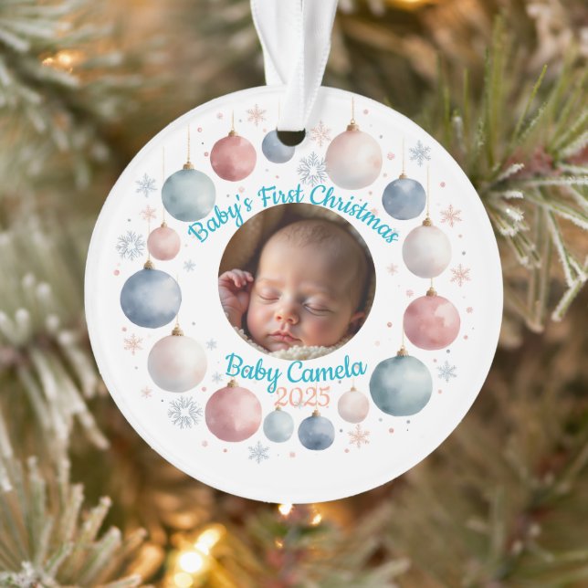 Baby's First Christmas 2025 Personalized Photo  Ornament (Baum)