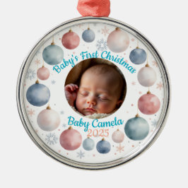 Baby's First Christmas 2025 Personalized Photo  Ornament Aus Metall