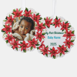 Baby's First Christmas 2025 Poinsettia Wreath  Ornament Karte