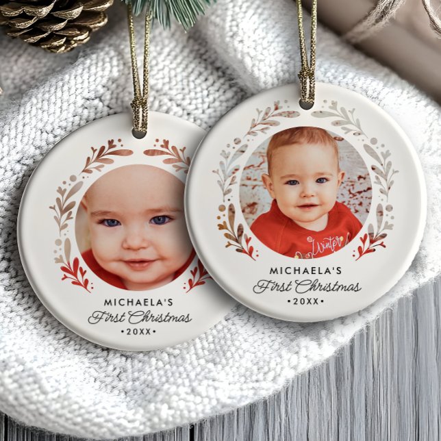 Baby's First Christmas 2-Foto Cutout Frame Keramik Ornament (Von Creator hochgeladen)