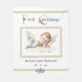 Baby's First Christmas Angel Gold White Christmas Fleecedecke