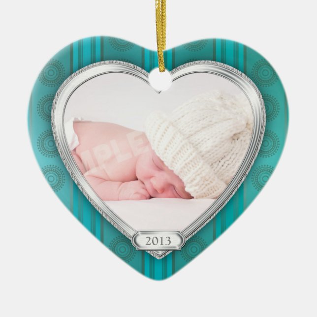 Babys First Christmas Aqua Silver Foto Xmas Keramikornament (Vorne)