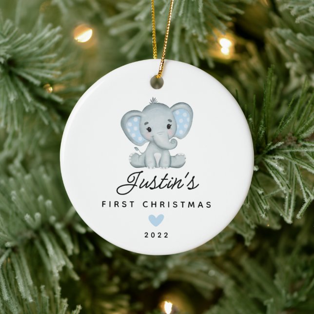 Baby's First Christmas Baby Boy Elephant Keramik Ornament (Baum)