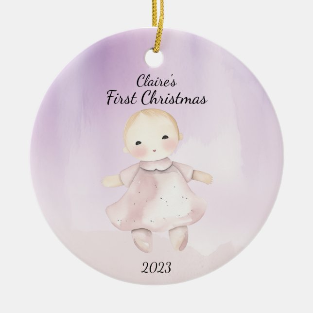 Baby's First Christmas Baby Doll - Personalisiert Keramik Ornament (Vorne)