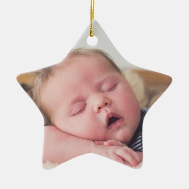 Baby's First Christmas Baby Foto Blue Christmas Keramik Ornament (Vorne)