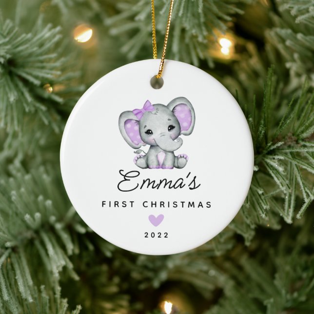 Baby's First Christmas Baby Girl Elephant Keramik Ornament (Baum)