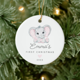 Baby's First Christmas Baby Girl Elephant Keramik Ornament