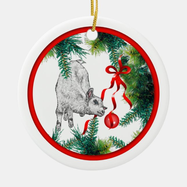 Baby's First Christmas Baby Goat Keramikornament (Vorne)