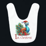 Baby's First Christmas Baby Peacock Santa Babylätzchen<br><div class="desc">Baby's First Christmas Bib mit Design auf beiden Seiten. Schmutzig auf der einen Seite,  schwenke sie für eine saubere Seite um. Text 1. Christmas</div>