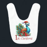 Baby's First Christmas Baby Peacock Santa Babylätzchen<br><div class="desc">Baby's First Christmas Bib mit Design auf beiden Seiten. Schmutzig auf der einen Seite,  schwenke sie für eine saubere Seite um. Text 1. Christmas</div>