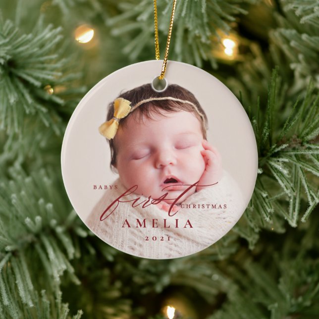 Babys First Christmas Baby Stats Keramik Ornament (Baum)