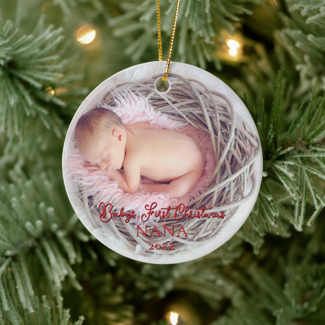 Babys First Christmas Baby Stats New Parents Keramik Ornament (Baum)