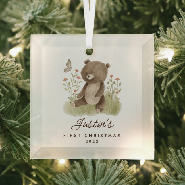 Baby's First Christmas Bear Ornament Aus Glas (Insitu)