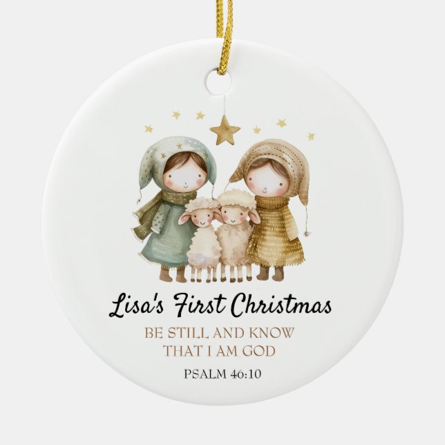 Baby's First Christmas Bible Verse Lamb Shepherd Keramik Ornament (Vorne)