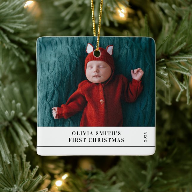 Babys First Christmas  Birth Stats Announcement  Keramikornament (Baum)