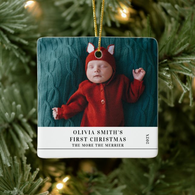 Babys First Christmas  Birth Stats Announcement  Keramikornament (Baum)