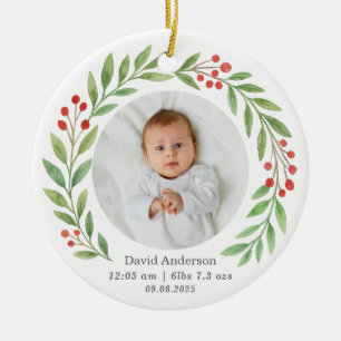Baby's First Christmas Birth Stats Foto Keepake Keramik Ornament