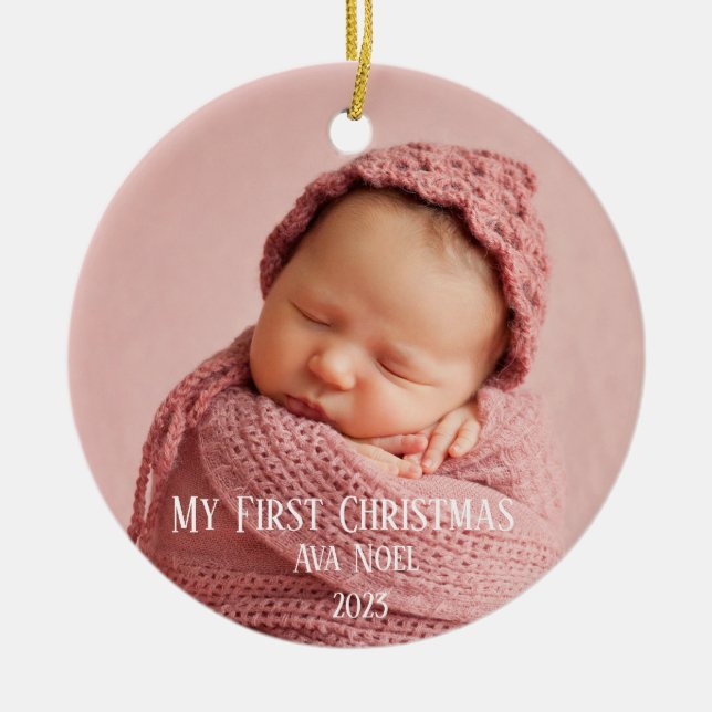 Baby's First Christmas Birth Stats Weihnachtsbaum Keramik Ornament (Vorne)