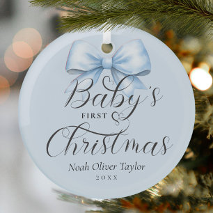 Baby's First Christmas Blue Bow Keepake Ornament Aus Glas