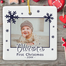 Baby's First Christmas Blue Snowflakes Foto Keramikornament