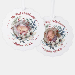 Baby's First Christmas Blumenkranz Foto Ornament Karte