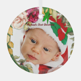 Baby's First Christmas Blumenreath Custom Foto Ornament Aus Glas