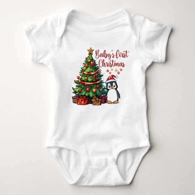 Baby's First Christmas Bodysuit | Niedlicher Pingu Baby Strampler (Vorderseite)