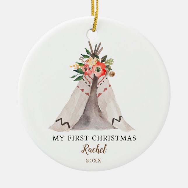 Baby's First Christmas Boho Teepee Girl Ornament (Vorne)