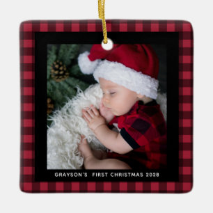 Baby's First Christmas Buffalo Kariert 2 Foto Keramikornament