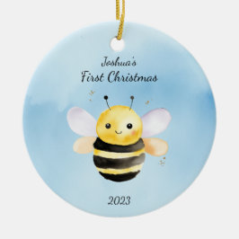 Baby's First Christmas BumbleBee Blue Personalisie Keramik Ornament