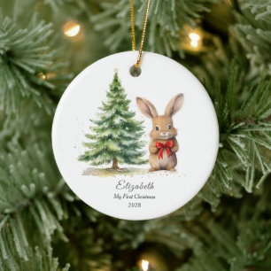 Baby's First Christmas Bunny Personalisiertes Foto Keramik Ornament