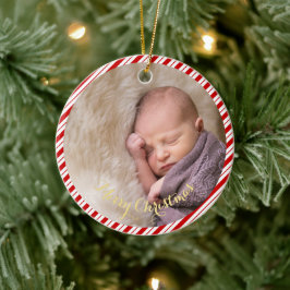 Baby's First Christmas Candy Cane Stripes Foto Keramik Ornament